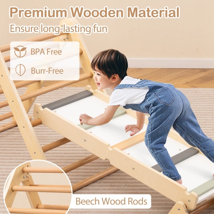 3-in-1 Pikler Triangle Climbing Set Kids Foldable Montessori Toys with Ramp-Natural