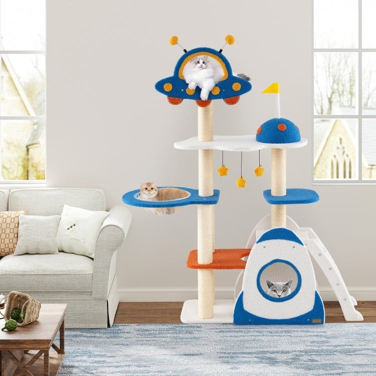 Space Theme Cat Tree Multi-level Cat Tower with Sisal Covered Scratching Posts-Multicolor