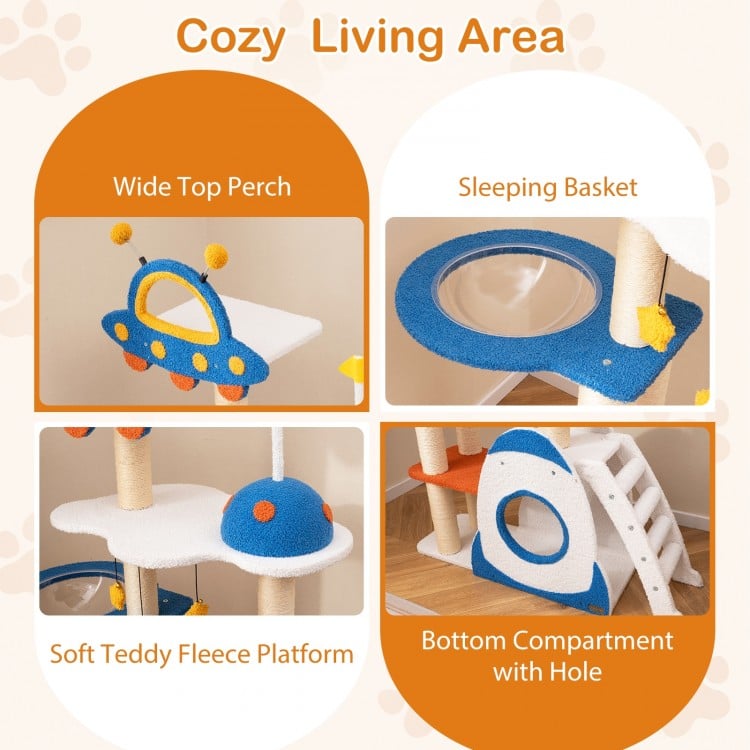Space Theme Cat Tree Multi-level Cat Tower with Sisal Covered Scratching Posts-Multicolor