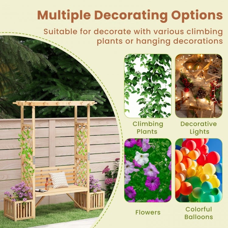 Patio Garden Bench Arbor ArchOutdoor Wood Decorative Seating-Natural