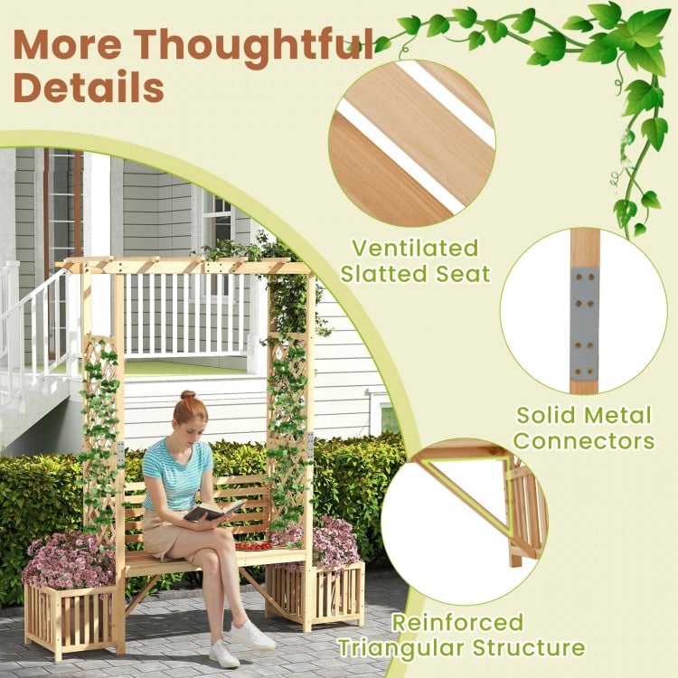 Patio Garden Bench Arbor ArchOutdoor Wood Decorative Seating-Natural