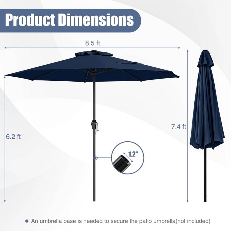 Outdoor Heavy Duty Market Umbrella with Crank Handle and 8 Sturdy Ribs-Navy