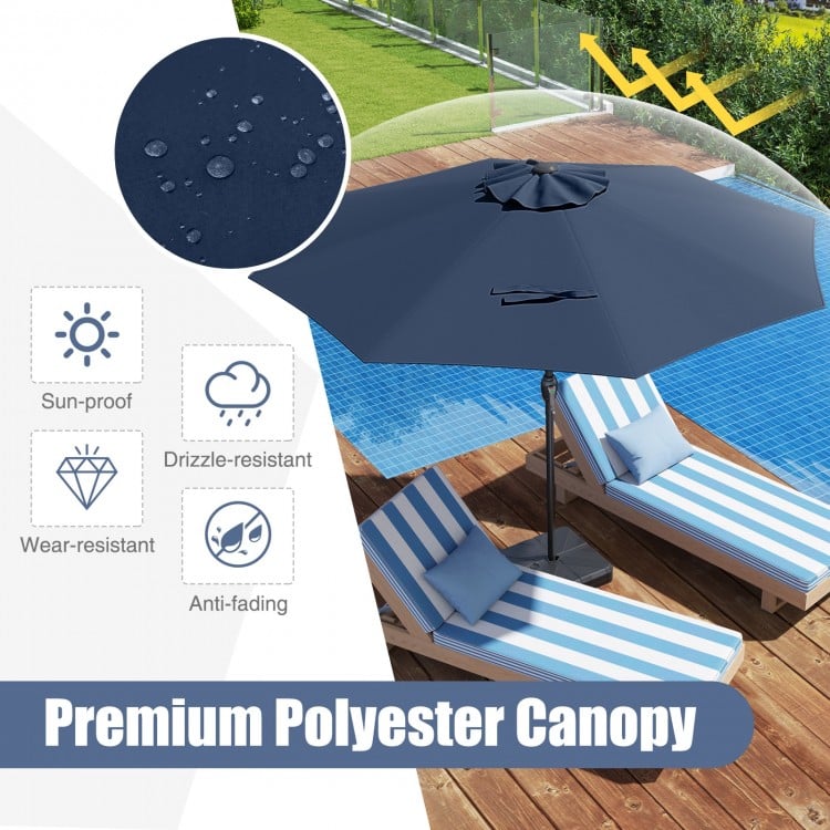 Outdoor Heavy Duty Market Umbrella with Crank Handle and 8 Sturdy Ribs-Navy
