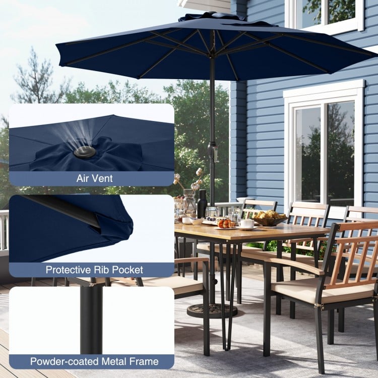 Outdoor Heavy Duty Market Umbrella with Crank Handle and 8 Sturdy Ribs-Navy