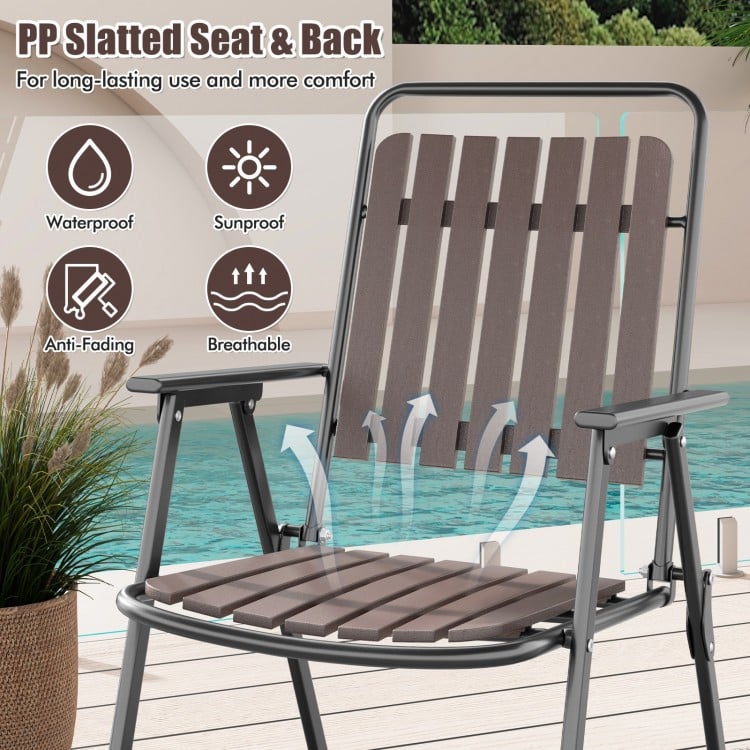 4 pcs Patio Folding Chairs with PP Seat and Back and 400 LBS Heavy-Duty Metal Frame-Brown