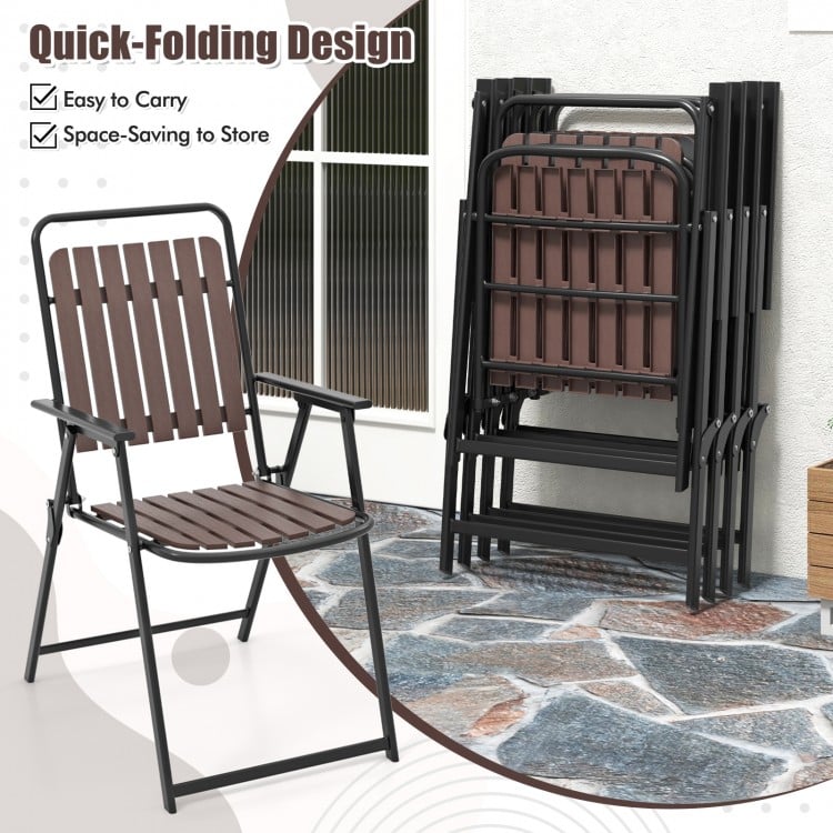 4 pcs Patio Folding Chairs with PP Seat and Back and 400 LBS Heavy-Duty Metal Frame-Brown