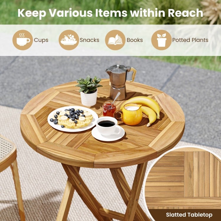 Patio Teak Wood Dining Table with Slatted Tabletop and Sturdy X-Shaped Frame