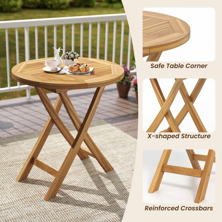 Patio Teak Wood Dining Table with Slatted Tabletop and Sturdy X-Shaped Frame