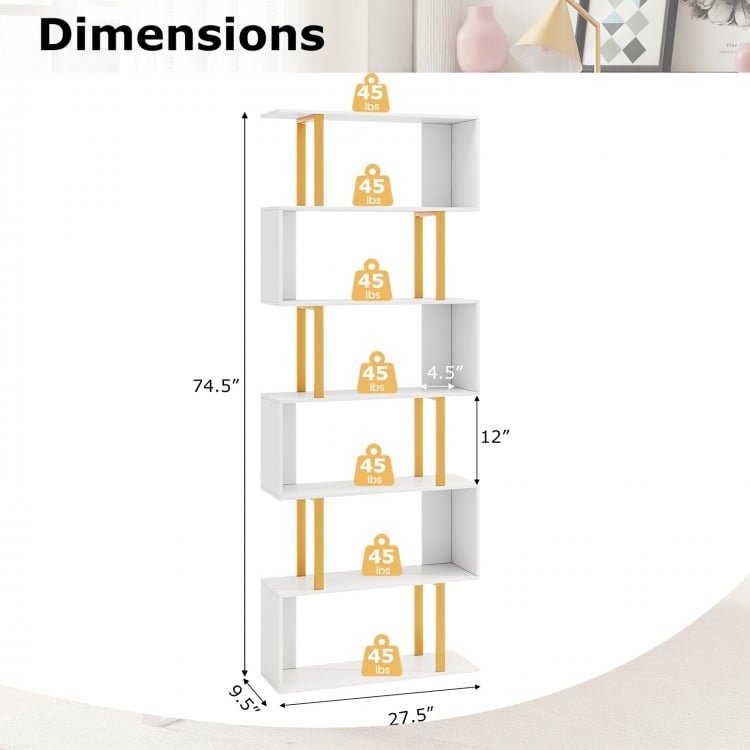 5-Tier/6-Tier Geometric Bookcase with Metal Frame and Anti-tipping Kits-6-Tier