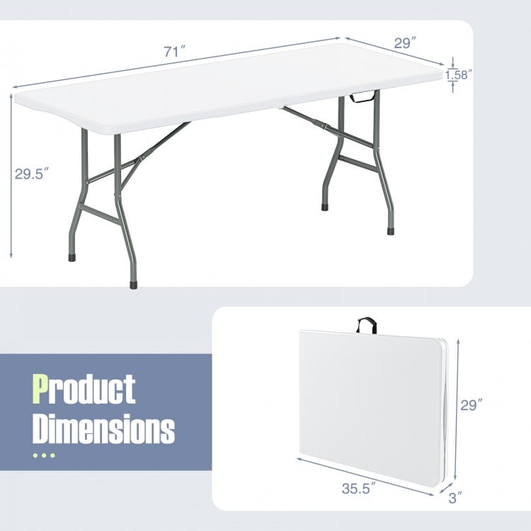 6 ft Portable Folding Table 350 LBS Fold-in-Half Table with HDPE Tabletop-White