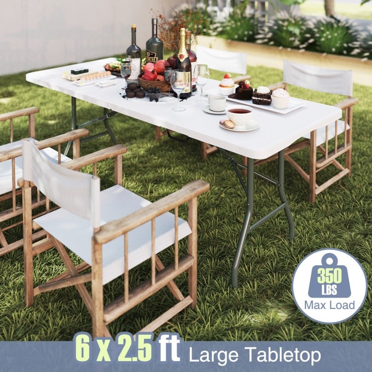 6 ft Portable Folding Table 350 LBS Fold-in-Half Table with HDPE Tabletop-White