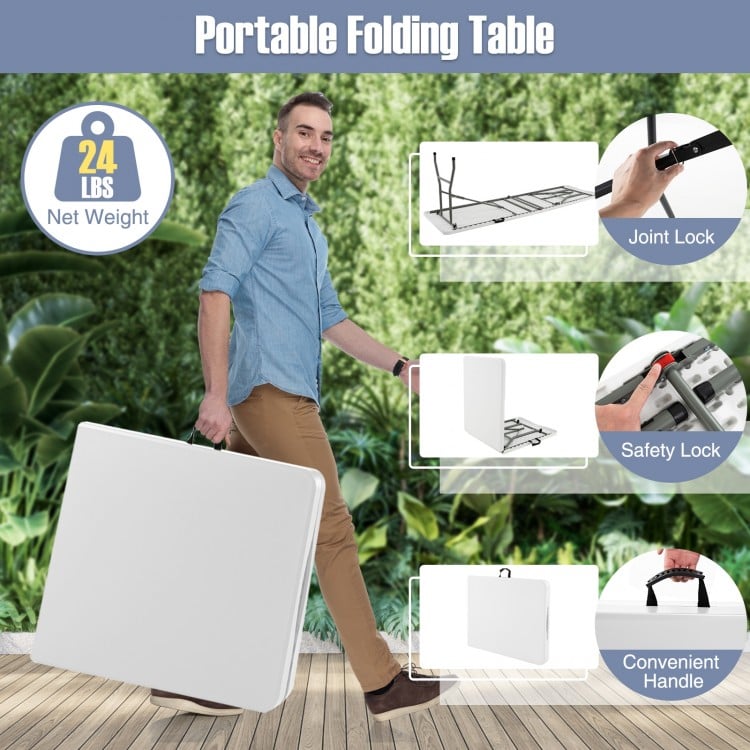6 ft Portable Folding Table 350 LBS Fold-in-Half Table with HDPE Tabletop-White