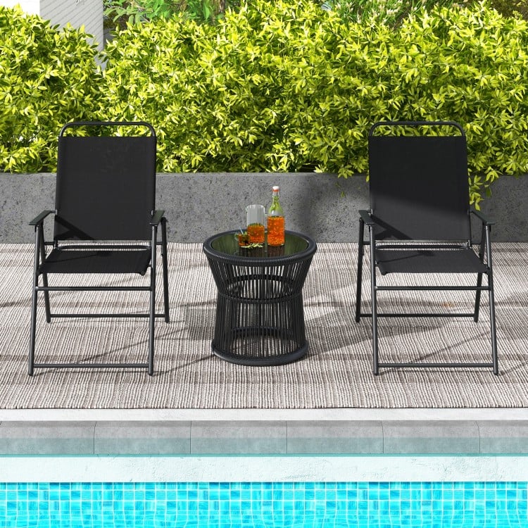 Outdoor Folding Sling Chairs Set of 4 with Armrest and Backrest-Black