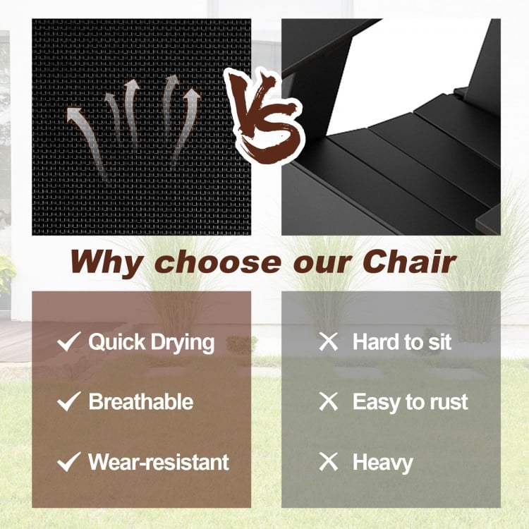 Outdoor Folding Sling Chairs Set of 4 with Armrest and Backrest-Black