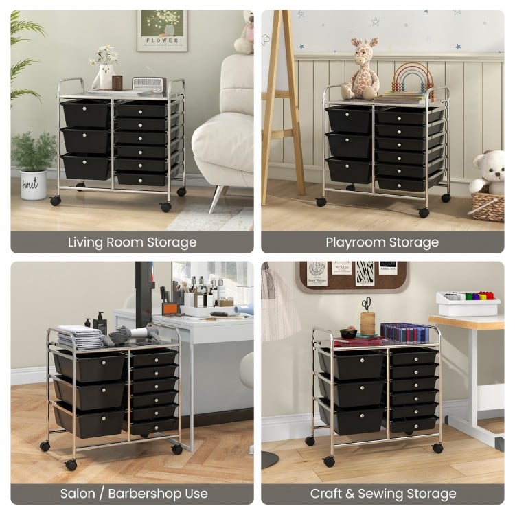 9-Drawer Rolling Storage Cart with Colorful Drawers and Metal Frame-Black