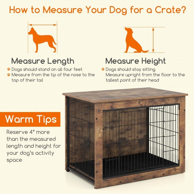 Dog Crate Furniture with Cushion and Double Doors for Small/Medium Dogs-33 Inches