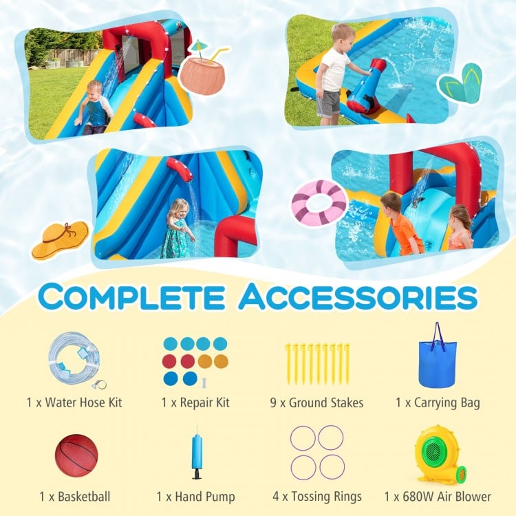 Inflatable Double Water Slide Park 9-in-1 Giant Bounce House 680W Blower Included