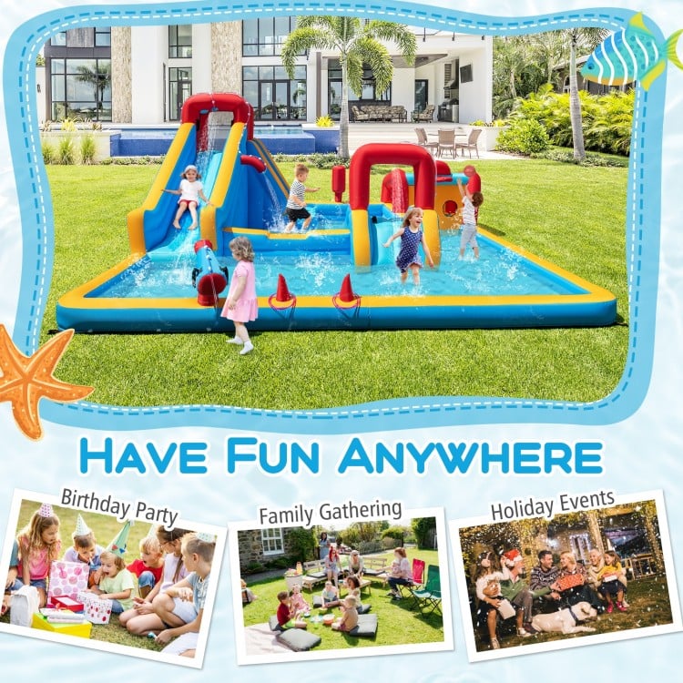 Inflatable Double Water Slide Park 9-in-1 Giant Bounce House 680W Blower Included