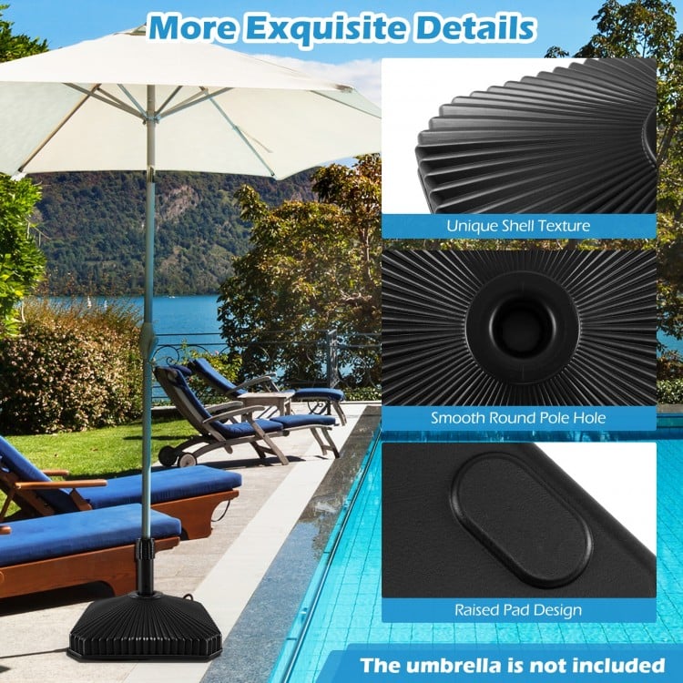 Fillable Umbrella Base with Shell Texture and 3 Coupler Sizes-Black