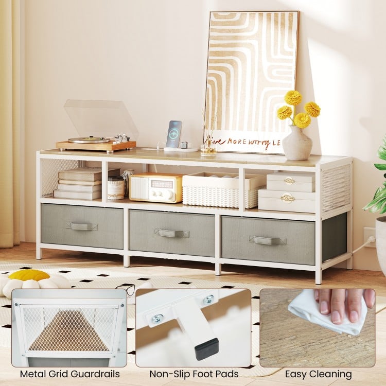 TV Stand for TVs up to 65 Inches with Power Outlets USB Charging-Natural