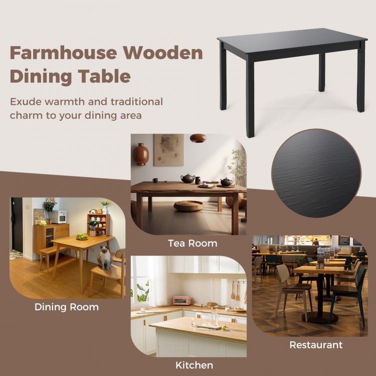48-Inch Wooden Dining Table for 4 People Rectangular Kitchen Table with Rubber Wood Legs-Black