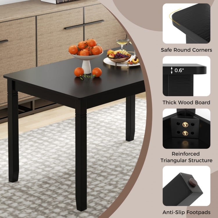 48-Inch Wooden Dining Table for 4 People Rectangular Kitchen Table with Rubber Wood Legs-Black