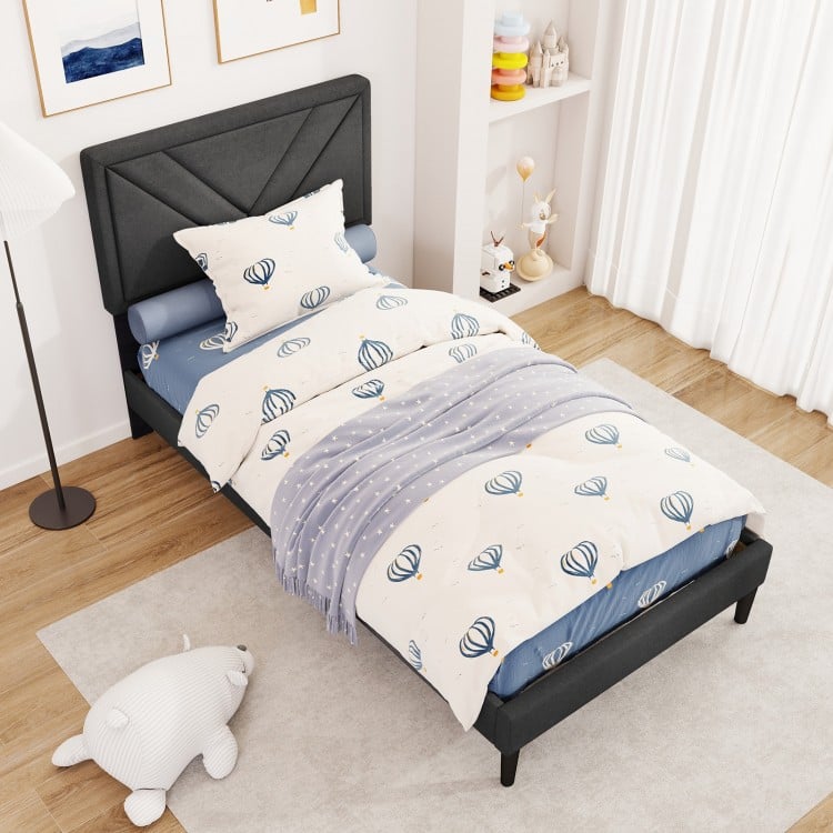Upholstered Platform Bed with Tufted Headboard and Wooden Slats-Twin Size