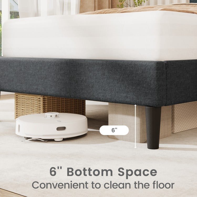 Upholstered Platform Bed with Tufted Headboard and Wooden Slats-Twin Size