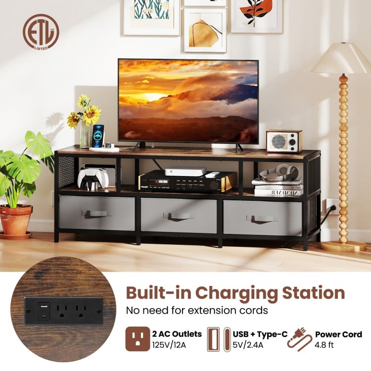 TV Stand for TVs up to 65 Inches with Power Outlets USB Charging-Rustic Brown