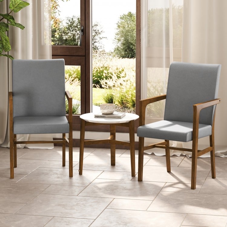 Upholstered Accent Chairs Set of 2 with High Back and Solid Wooden Frame-Gray