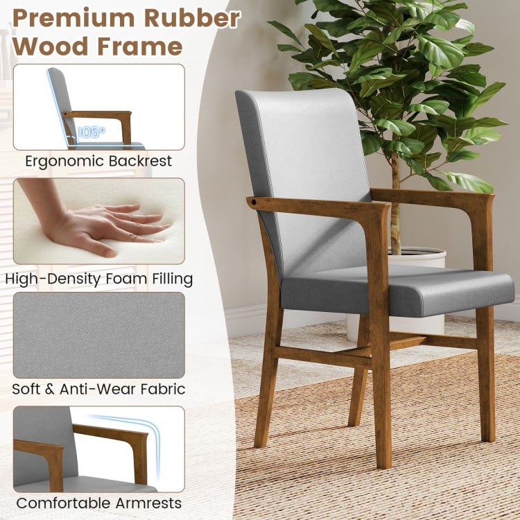 Upholstered Accent Chairs Set of 2 with High Back and Solid Wooden Frame-Gray