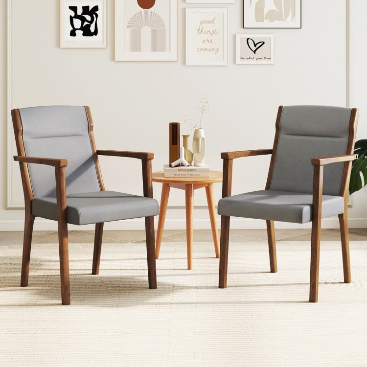 Upholstered Wooden Accent Chairs Set of 2 with High Back and Soft Cushion-Gray