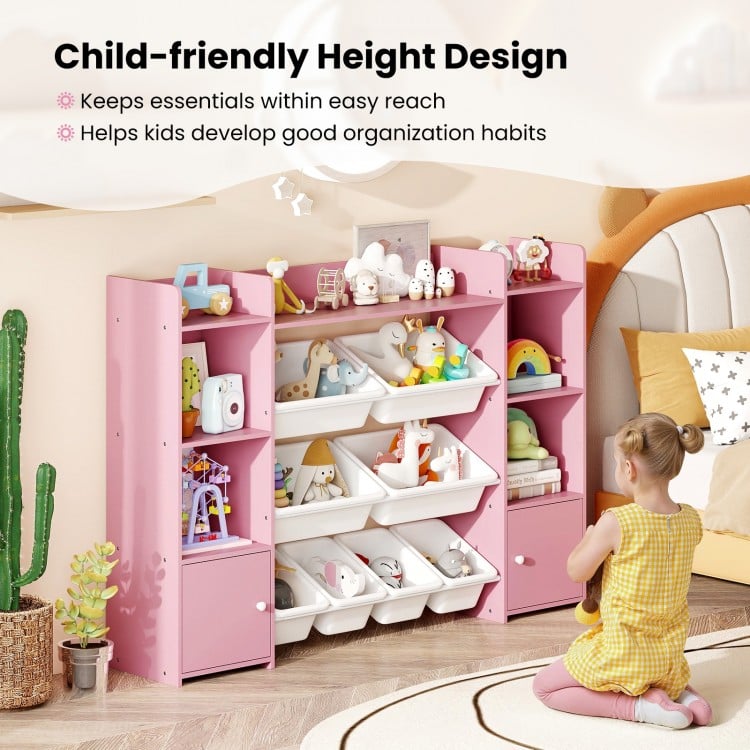 56 inch Large Toy Storage Organizer with 8 Removable Bins and Bookshelf-Pink