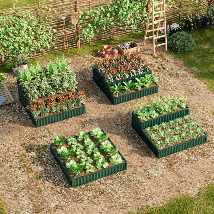 Heavy-Duty Metal Outdoor 3-Tier Raised Garden Bed Planter Box-Green