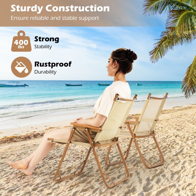Folding Camp Chairs Set of 2 Lightweight Beach Chairs-Beige