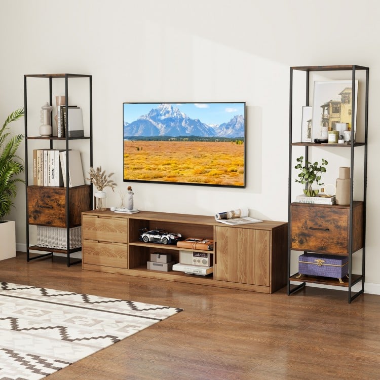 5-Tier Narrow Bookcase with 4 Open Shelves and Storage Drawer-Rustic Brown