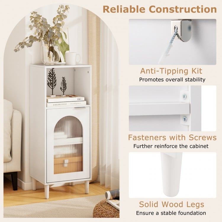 Bathroom Floor Cabinet Wood Side Storage Organizer with Adjustable Shelf-White