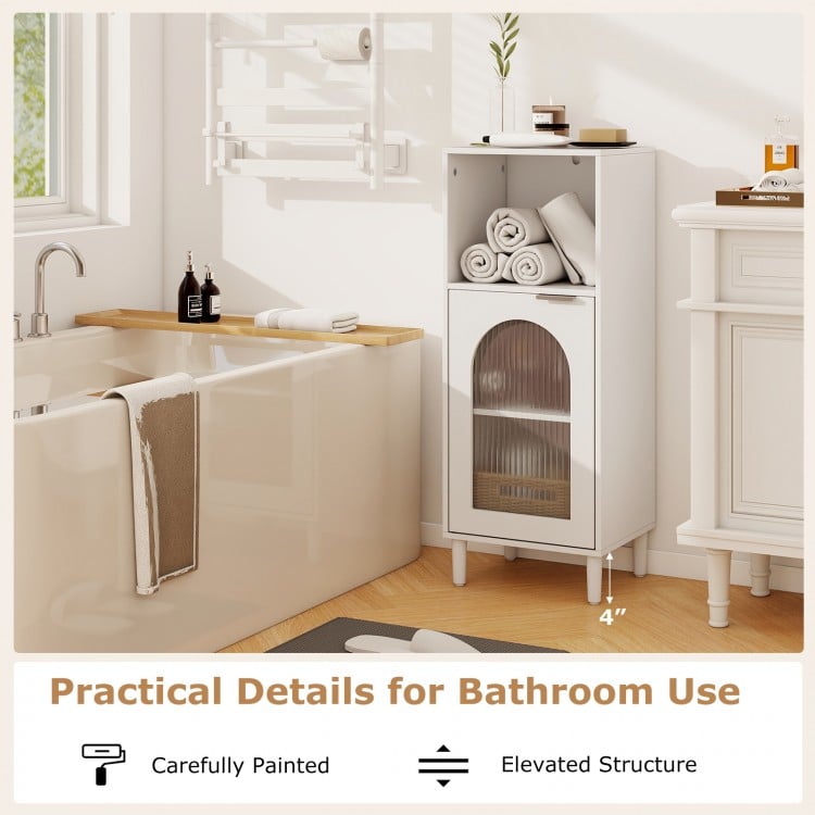 Bathroom Floor Cabinet Wood Side Storage Organizer with Adjustable Shelf-White