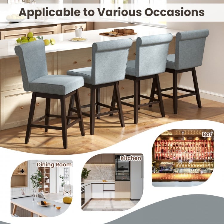27 Inch Counter Height Bar Chairs with Rubber Wood Legs Set of 2-Gray