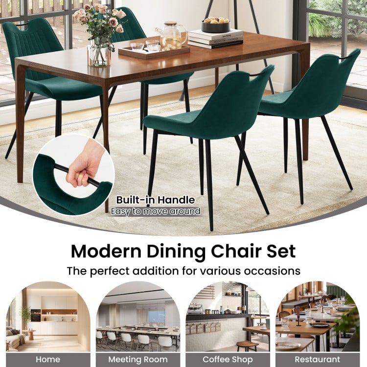 Dining Chair Set of 4 Faux Leather Upholstered Kitchen Chairs with Metal Legs-Turquoise