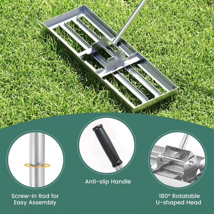 30 x 10 Inch Lawn Leveling Rake with Ergonomic Handle-Silver
