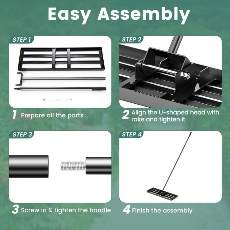 30 x 10 Inch Lawn Leveling Rake with Ergonomic Handle-Black