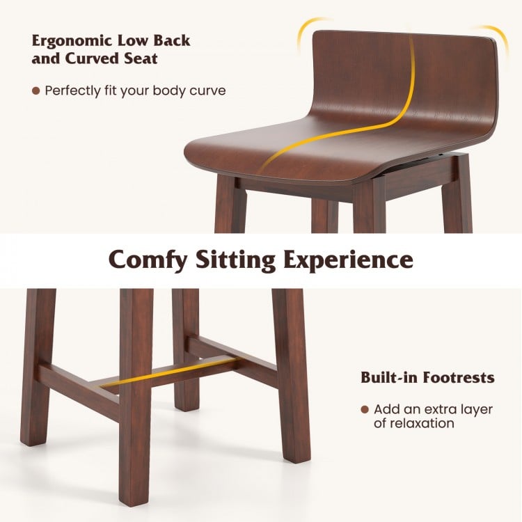 Swivel Dining Chair Set of 2 with Low Back and Curved Seat-Walnut