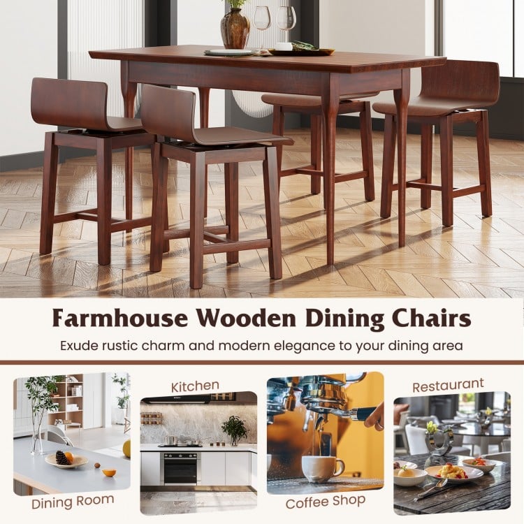 Swivel Dining Chair Set of 2 with Low Back and Curved Seat-Walnut