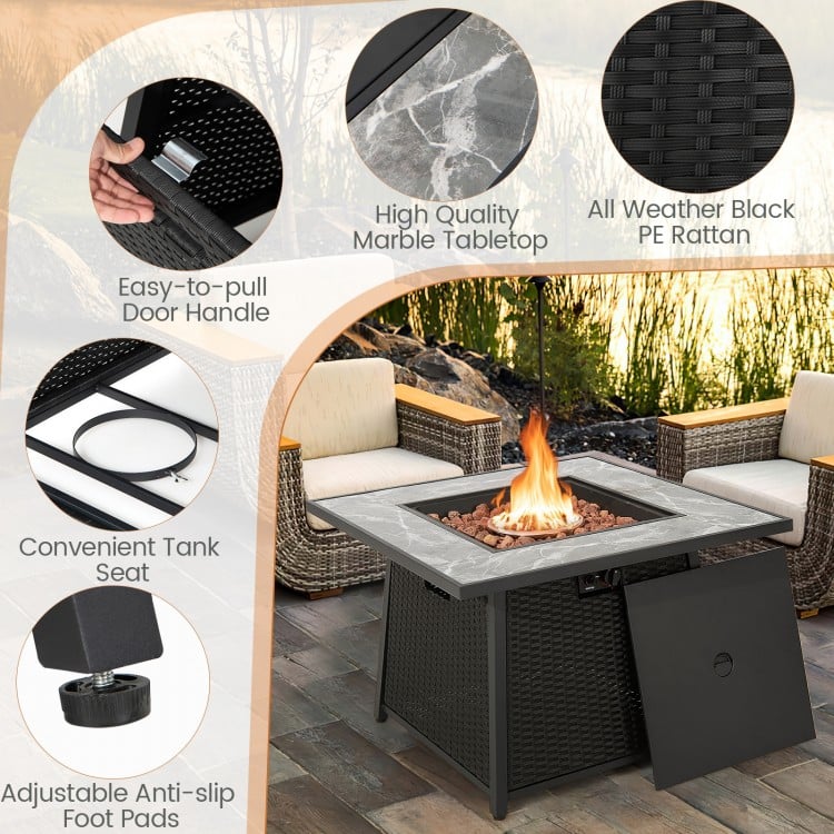 7 Pieces Patio Furniture Set with 35 Inches 50000 BTU Propane Gas Fire Pit Table and Waterproof Cover for Firpit-Red