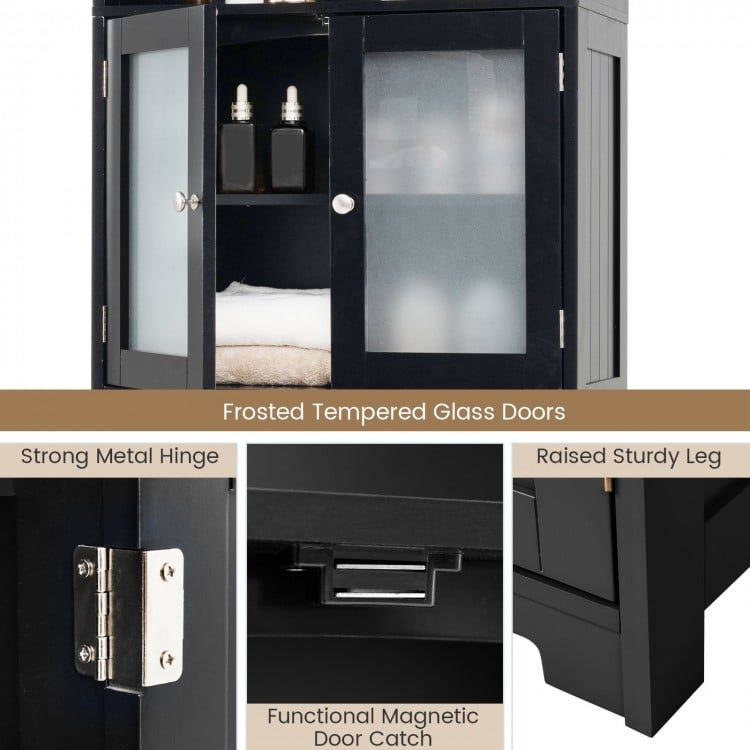 6-Tier Freestanding Bathroom Cabinet with 2 Open Compartments and Adjustable Shelves-Black