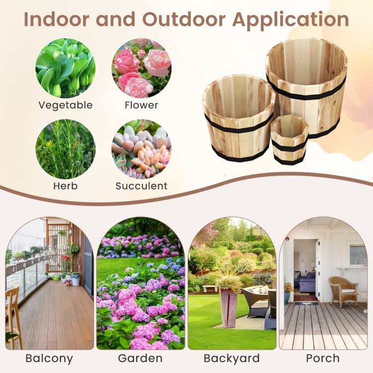 Outdoor Wooden Planter Box with Drainage Holes Set of 3