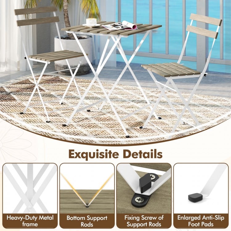 3 Piece Patio Acacia Wood Bistro Set with Slatted Seat and Tabletop-Gray