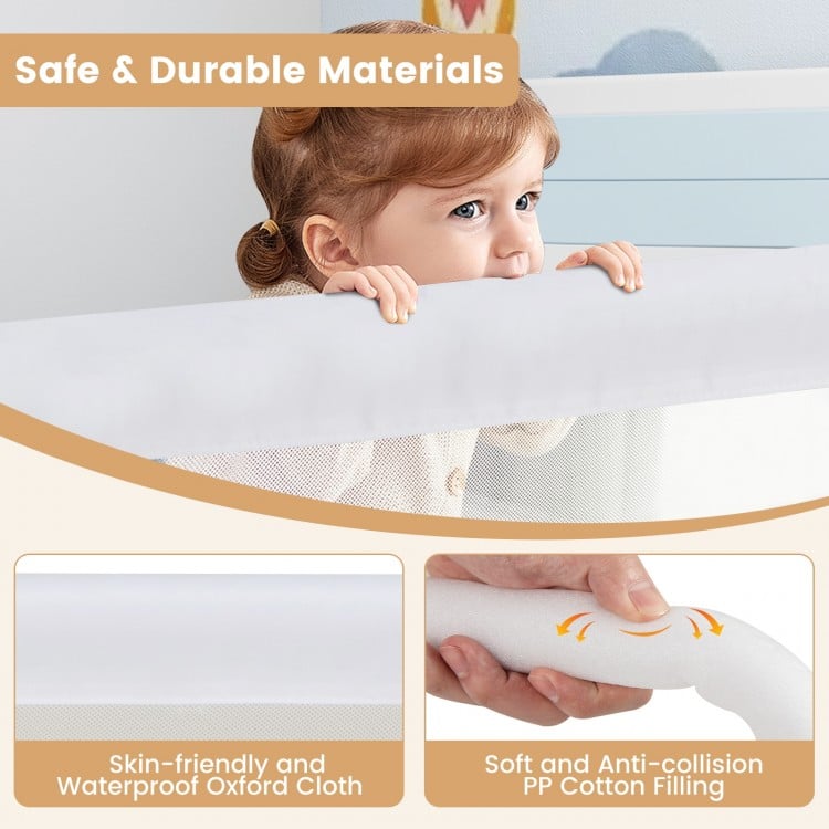 71-Inch Foldable Bed Rail Swing Down Baby Bed Guard Rail with Adjustable Safety Strap-White