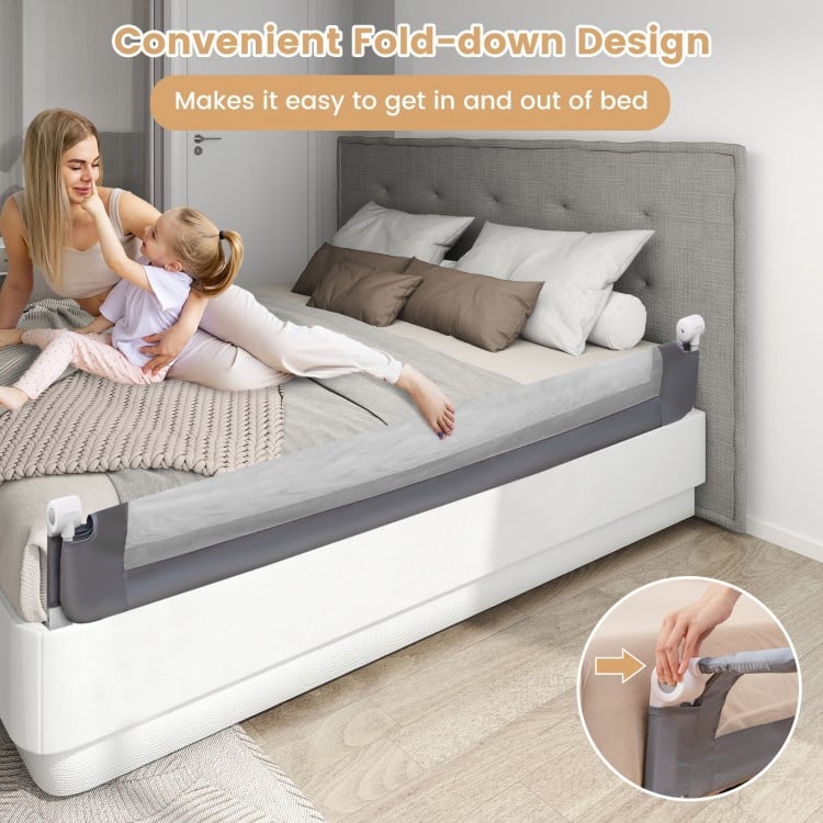 71-Inch Foldable Bed Rail Swing Down Baby Bed Guard Rail with Adjustable Safety Strap-Gray